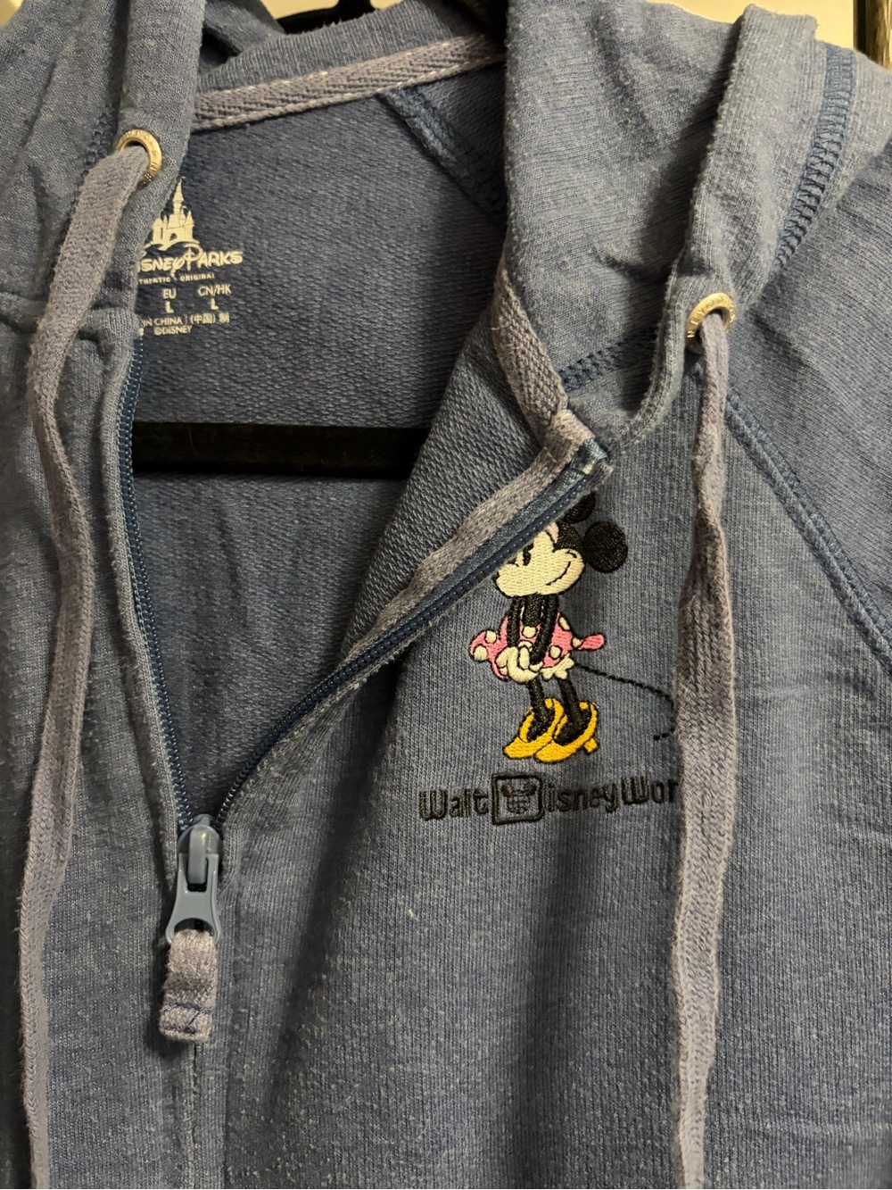 Walt Disney World Light Blue Minnie Mouse Zip Hoodie M
